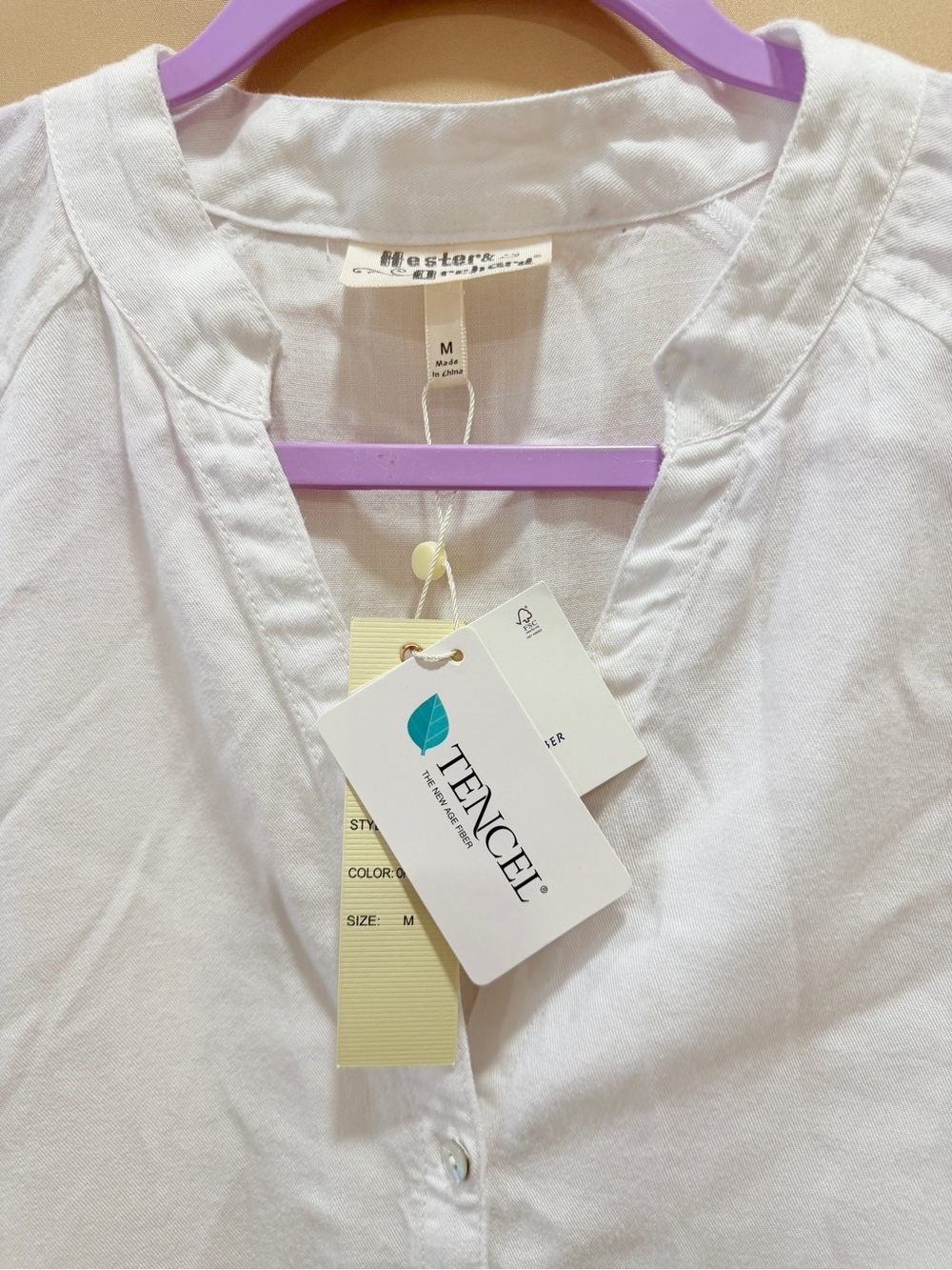 NWT Hester & Orchard 100% Tencel White Frayed Hem Tunic Blouse Medium Coastal Bo - Picture 3 of 7